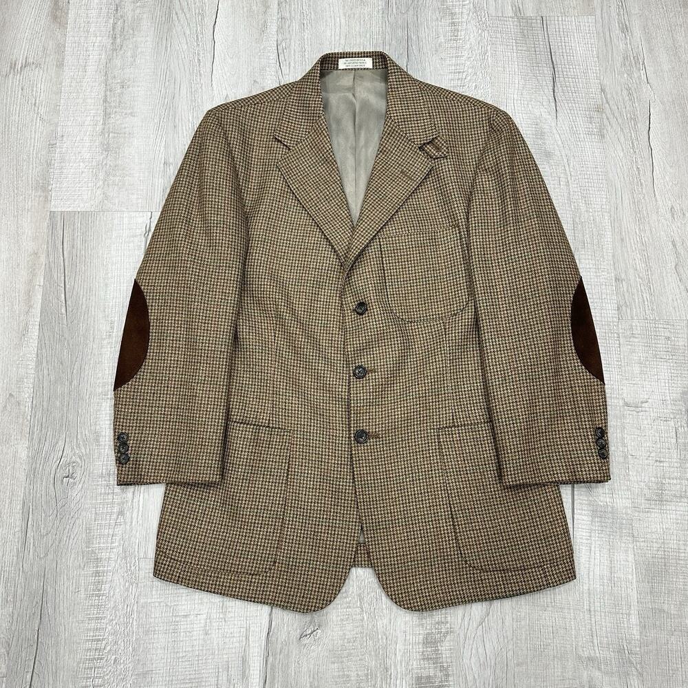 Orvis Blazer Men's 42R Brown Houndstooth Jacket Wool Elbow Patch Sports Coat